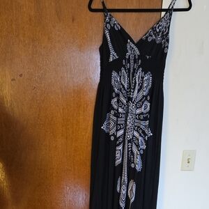 Bobbie Brooks Black Maxi Dress with White Paisley Print